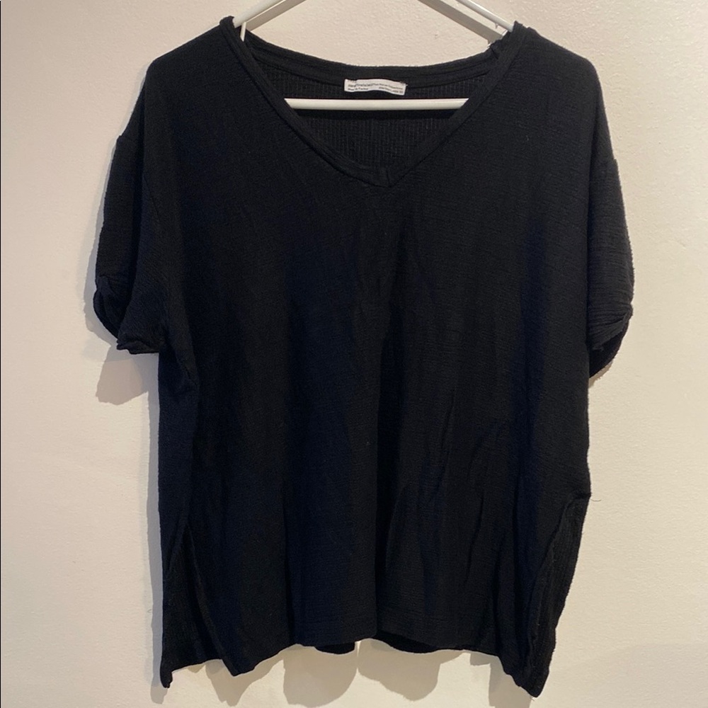 Zara Waffled Black V-Neck Top